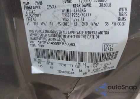 2008 Ford F-150 Fx4/Lariat/Xl/Xlt from USA, damaged, VIN 1FTPX14558FB30662